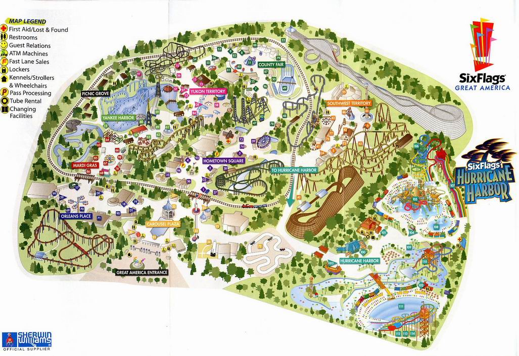 2005 Six Flags Great America Park Map